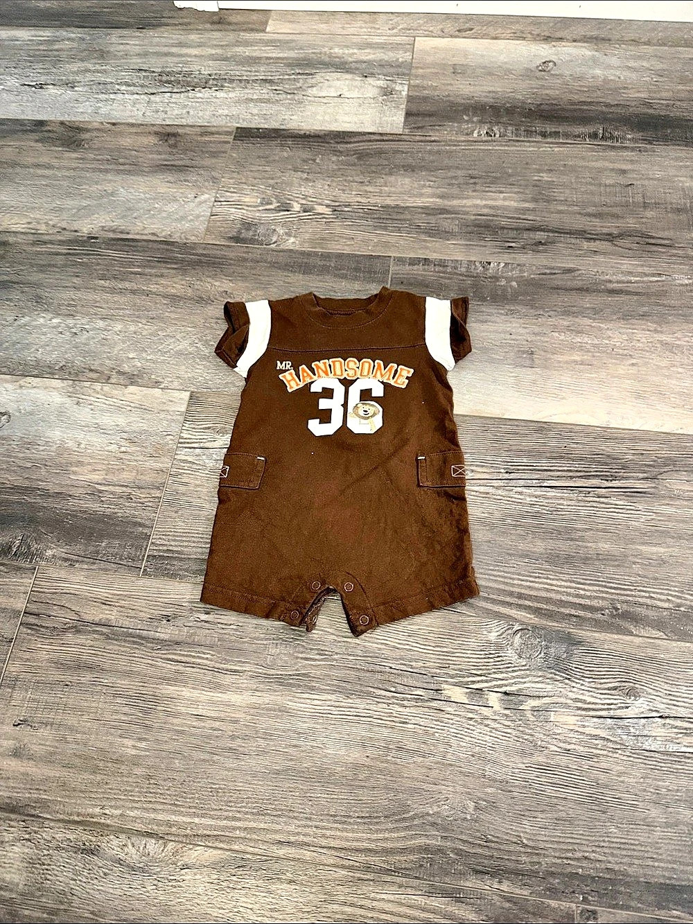 Child of Mine Baby Romper Brown & White Size 3-6 Months Like New